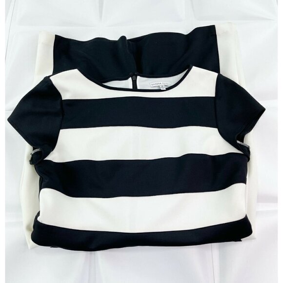 Rare Sandra Darren Sz 12 Black Contrast Colorblock Sheath Dress Knit l Slimming - Picture 4 of 6